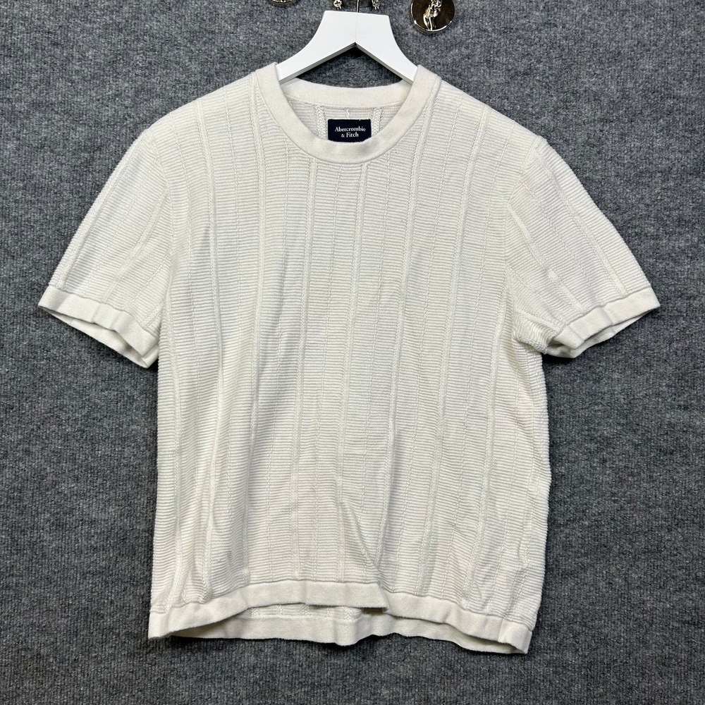Abercrombie & Fitch Stitched Sweater Tee Men's White Knit Short Sleeve - Small